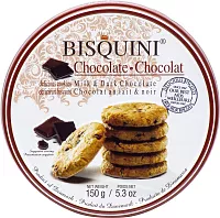 Печенье Bisquini с кусочками молочного и темного шоколада в жестяной банке 150г
