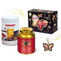 Подарочный набор Butterfly Elegant кофе Kimbo Aroma Gold 100% Arabica +чай чёрный Kenia Riche+кулон
