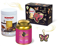 Подарочный набор Butterfly Elegant кофе Kimbo Gold + чай Tanger + кулон